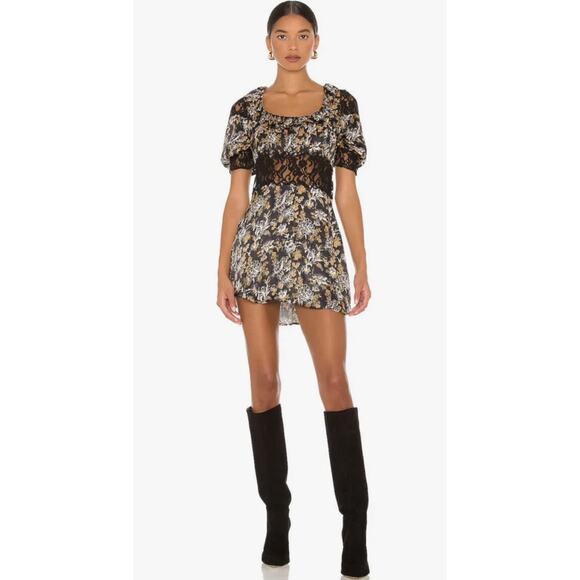 Free People Lucie Dark Floral Lace detail Mini Dress 8 - Picture 1 of 14
